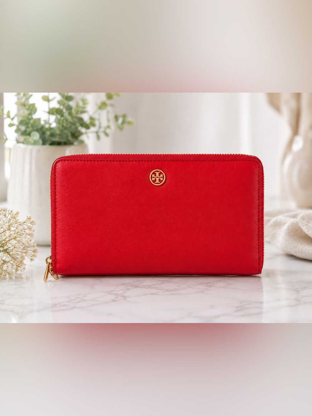 Tory Burch York Saffiano Leather Zip Passport Continental Wallet -Red ❤️